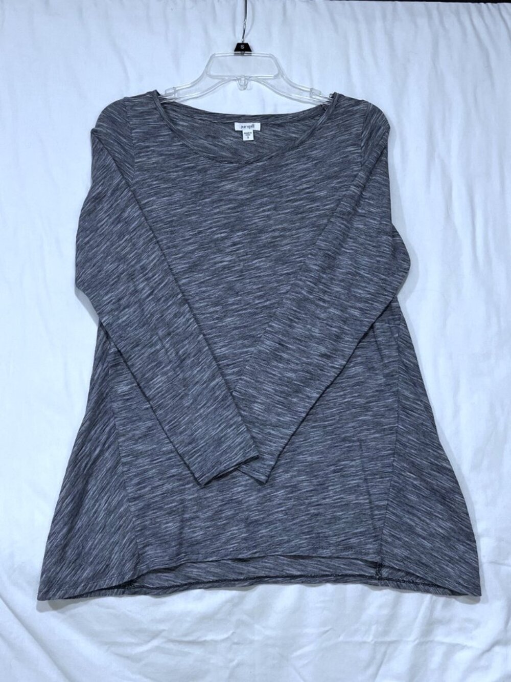 Pure Jill Tunic Top – Navy and White Marled Pattern – Asymmetrical Hem - Size S